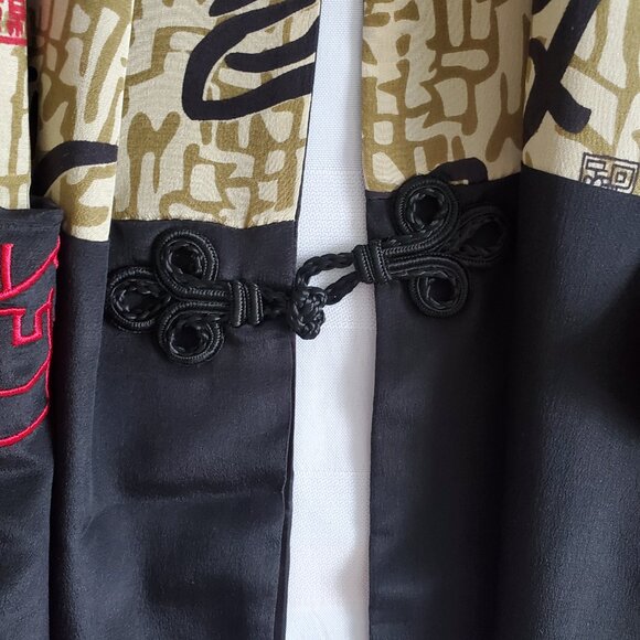 Vintage Silk Wrap Scarf Oriental Asian Style Soft Smooth Black Cream Red Pockets - Picture 6 of 11